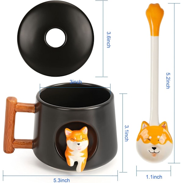 Sød Keramisk Kaffekop, 3D Dyremønster Kop til Te Juice Mælk Chokolade Cappuccino, Sjov Lignende Trædesign Håndtag og Matchende Ske Perfekt