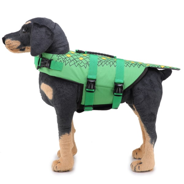 Flytväst för hund Justerbar reflekterande grön simväst Flytande badkläder för hund (Crocodile-M)