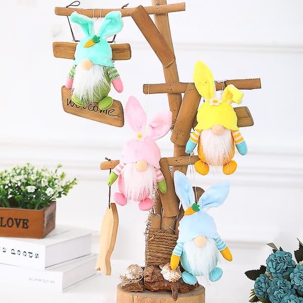 4 st Påskhare Tomte Docka Älv Docka Ornament Hänge Heminredningstillbehör