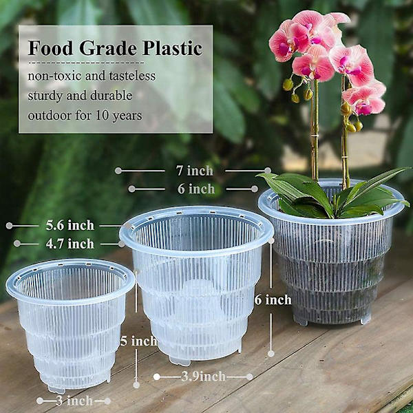 Gennemsigtige plastik orkidépotter med huller, hule og åndbare til havearbejde, have og hjem (M)