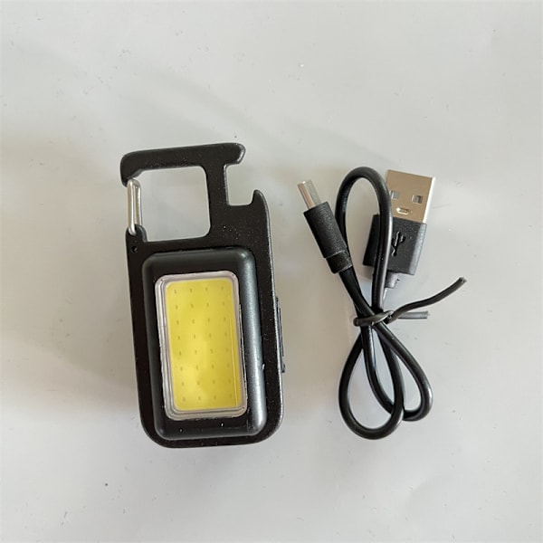 Mini lampe d'urgence multifonctionnelle med porte-clés, bärbar, uppladdningsbar för USB, lampe de travail COB à haute luminosité, pour le camping.
