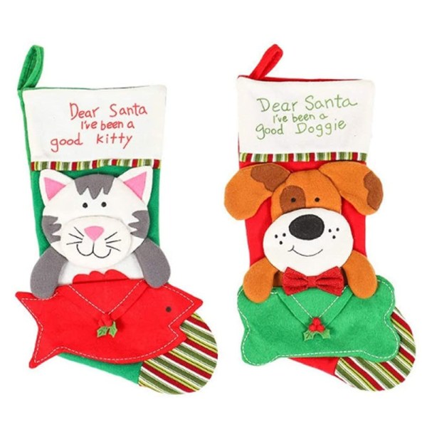 2st nya gränsöverskridande juldekorationer tecknad katt och hund julstrumpor presentpåsar jultillbehör partihandel