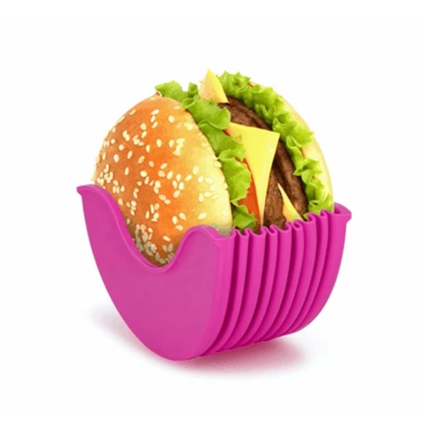 1 st silikon hamburgerhållare beröringsfri mat kokkärl Anti-dropp fast box，rosa röd