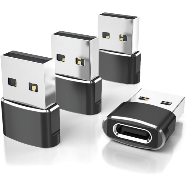 4-pack USB C hona till USB A hane-adapter, typ C laddarkontakt för Apple Watch iWatch Series 8 7 SE, iPhone 11 12 13 Pro 14 Plus Max Mini, Airpod