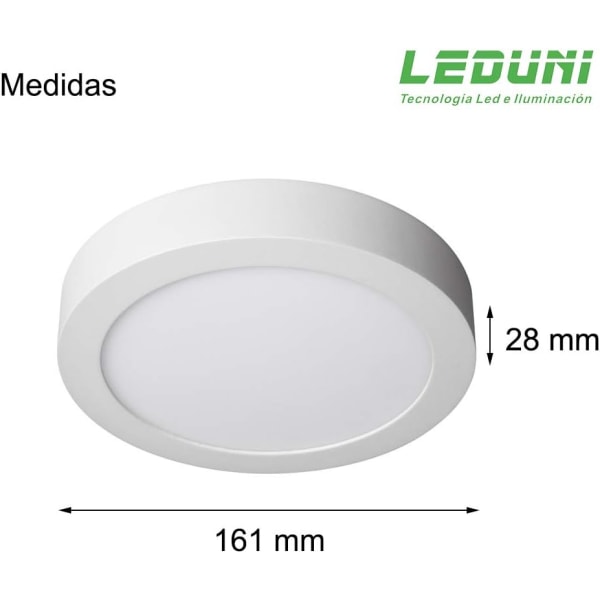 Rund LED-taklampa i aluminium (12 W, 1160 lm, 180°, IP20, 160 x 30 mm) 1 st Varmvitt ljus 3000 K