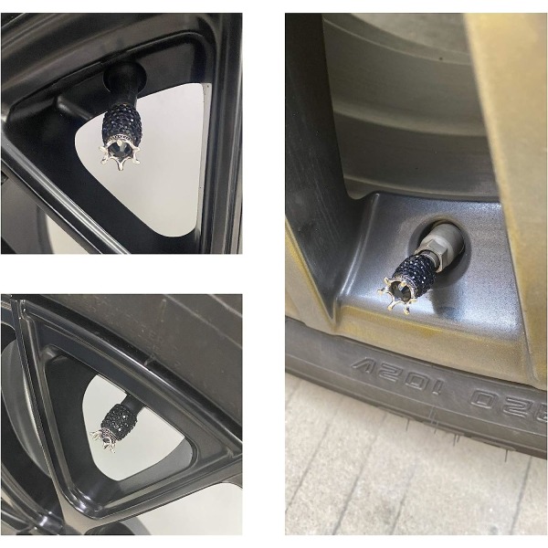 Autodäcksstamkåpor, 8-pack handgjorda Crown Crystal Rhinestone automatiska stamplock, attraktiva Dust Bling Autoexteriörtillbehör för de flesta fordon -