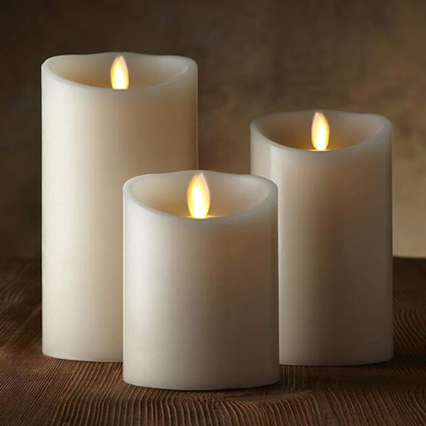 LED-ljus, set med 3 dekorativa ljus (10 cm, 12,5 cm, 15 cm), flamfritt ljus med 10-knapps fjärrkontroll. Blinkande LED-låga, tillverkad av äkta vax Col.