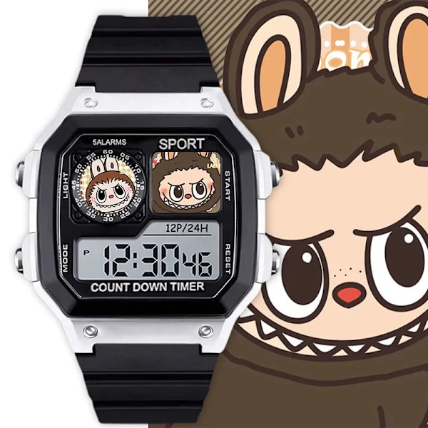Kawaii Labubu tecknad klocka för pojke flicka färg LED-display digital väckarklocka vattentät sportklocka barnarmbandsur D1557