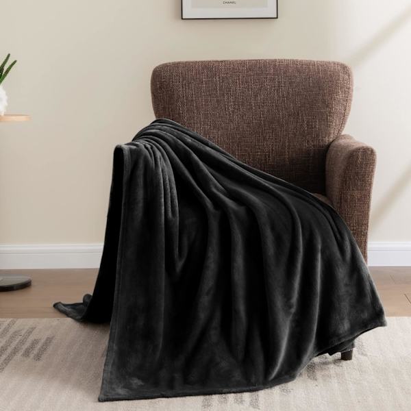 Fleece Tæpper Sort Dobbelt Størrelse Tæpper til Sofa og Seng, Hyggeligt Fuzzy Tæppe, Super Bløde og Varme Letvægtstæpper, 149 x 200 cm
