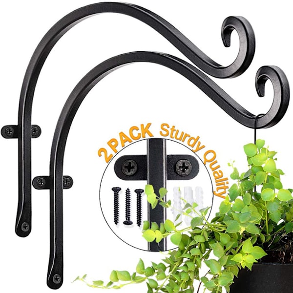 2st Svart 12" Pure Iron Trädgårdskrok Blomstativ Balkong G