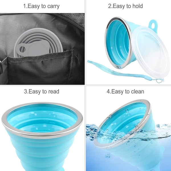 2 st Hopfällbar resesilikonkopp, BPA-fri bärbar kaffemugg med plastlock, infällbar silikontumlare för picknick, camping, utomhusvandring