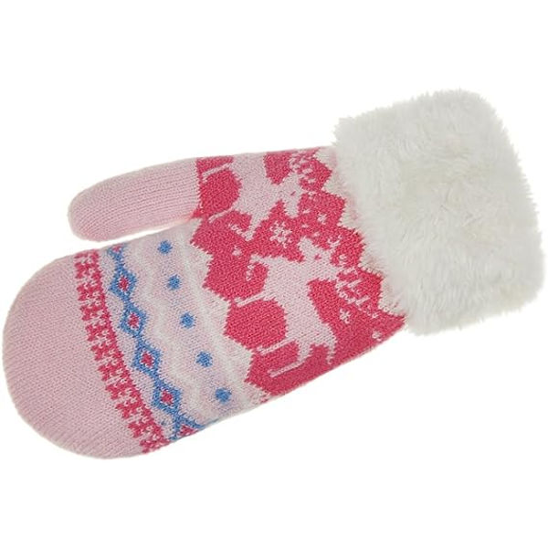 Småbarnshandskar med Snöre Vinter Varma Stretch Stickade Hel Finger Snöhandskar Barn Magiska Skidhandskar Fleecefodrade Rosa