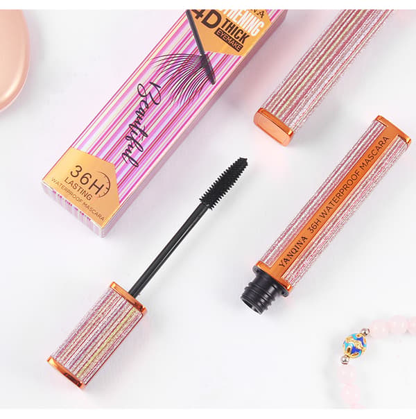 4D silkefiber mascara sort, langtidsholdbar, blød vippebørste