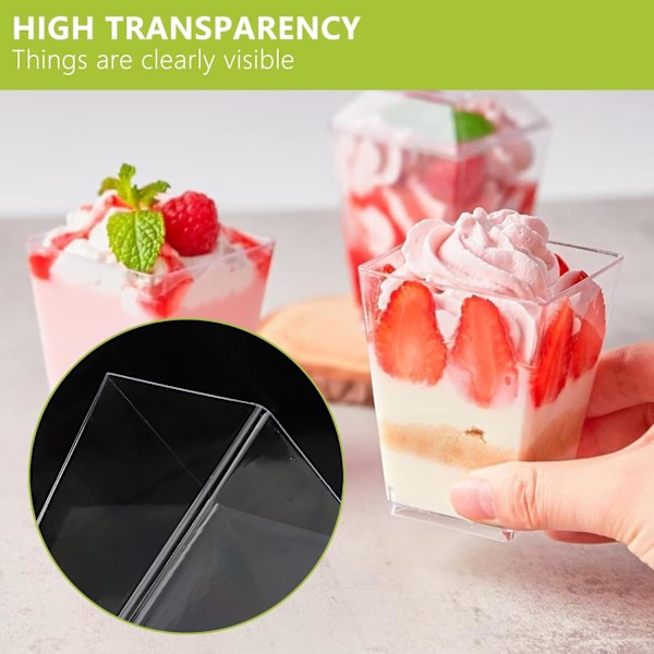 50 glas fingermad, 160 ml dessertkopper, med 50 skeer inkluderet, perfekt til at lave gør-det-selv kager som mousse, budding, is osv.