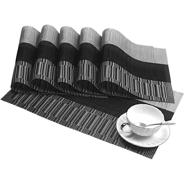 Pöytätabletit, 6 kpl, pestävä PVC, liukumaton, lämmönkestävä, helppo puhdistaa ja säilyttää, 45 cm x 30 cm, tuhka musta hopea