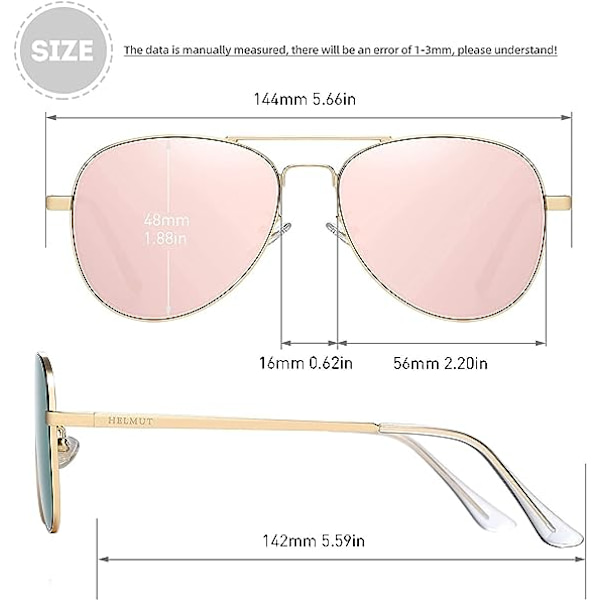 Aviator Solbriller Kvinner Menn Metall Pilot (Gull/Rosa)