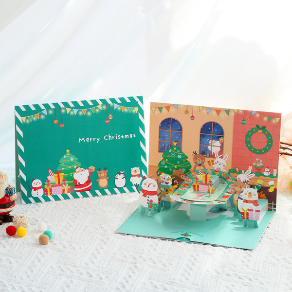 2st Tredimensionell julhälsningskort papperssnideri Julmiddag kreativ välsignelse meddelande litet kort