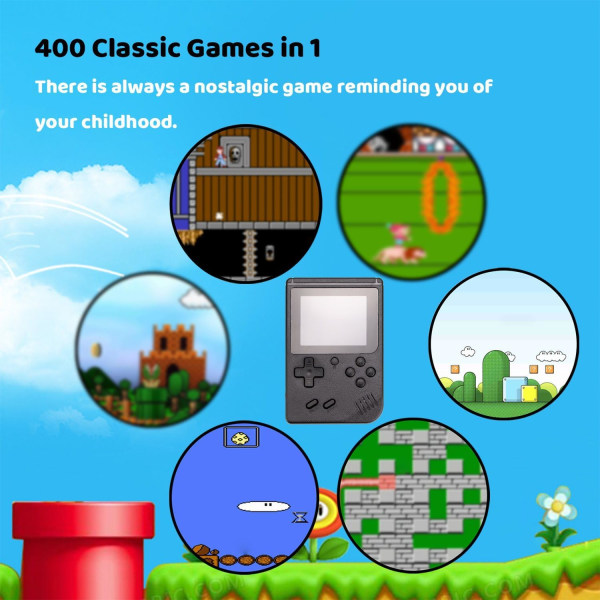 Inbyggd 400 klassiska spel Retro videospelskonsol barngåva svart