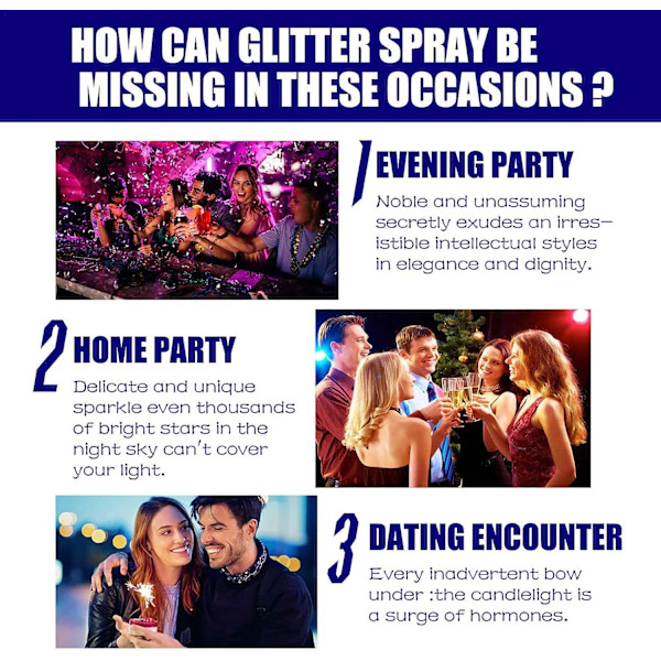 2 kpl Glitterisuihke 60ml - Väliaikainen glitterisuihke hiuksille ja vartalolle  Kevyt vartalomeikkiglitteri kimaltelevalla hohteella