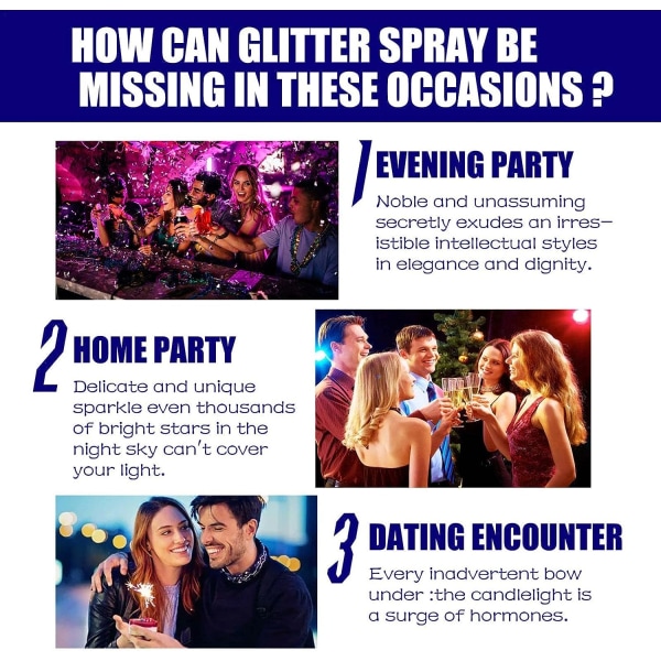 2-pakning Glitterspray 60ml - Midlertidig glitterspray for hår og kropp  Lett kroppssminkeglitter med gnistrende skimrende glød