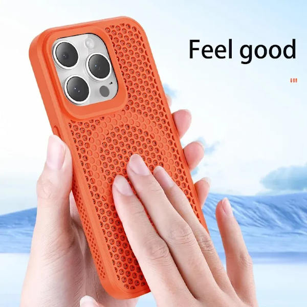 Kylande kylfläns för Magsafe magnetiskt telefonfodral för i-Phone 16 plus Andningsbart Mesh Hårt fodral （orange）