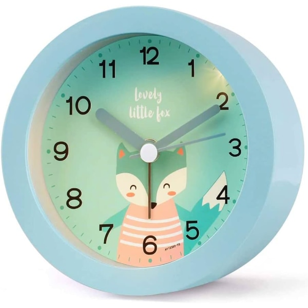 Barnväckarklocka tickar inte, högljudd reseväckarklocka Skrivbordsklocka med dubbelt upplysta klockor för barnrum (blå)