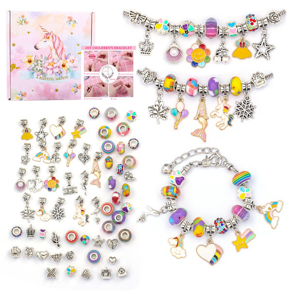 Bländande färgglada kristallpärlor Armband DIY barnsmycken Söt Unicorn presentförpackning