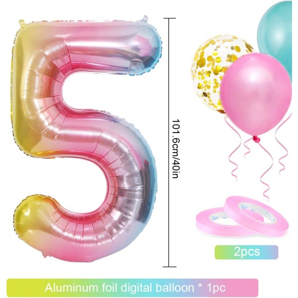 5:e födelsedagsballong, 5:e födelsedag, rosa ballong nummer 5, födelsedagsdekoration, grattis på födelsedagen, dekoration för 5:e födelsedagsfest för flickor