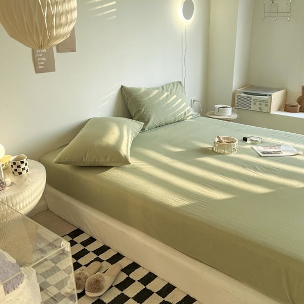 Japansk-stil Rent Bomulls Sengsett Vasket Bomull Ensfarget Si