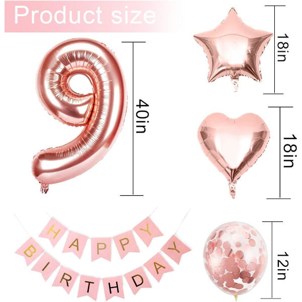 9 Bursdagsjente Ballong, Rose Gull 9 Ballong, 9 År Gammel Bursdagsballonger Rose Gull, 9 År Gammel Jente Ballong, Rose Gullfargede Bursdagsballonger, 9 År G