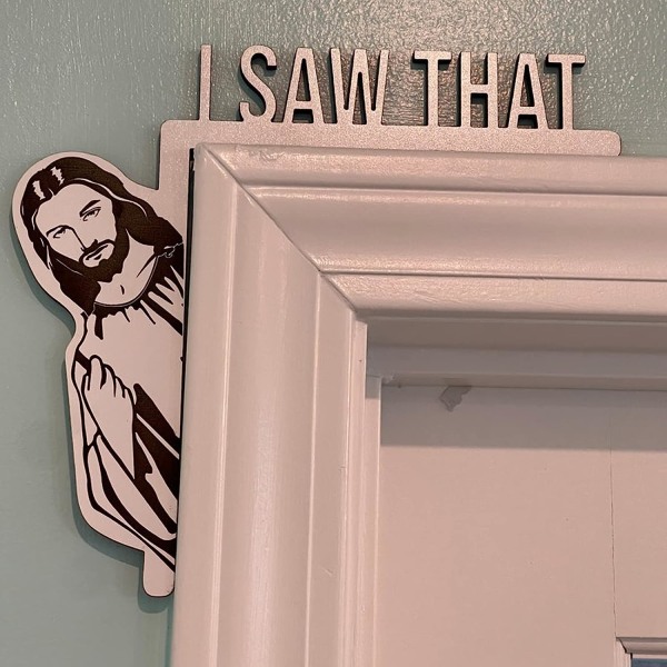 2 STK Jesus JEG SÅ DET Morsom Hjemmeinnredning Dør Sitter Tre Ramme Hjørne Dekorasjon for Speilskap Stol Skuff Møbler (Svart/Venstre)
