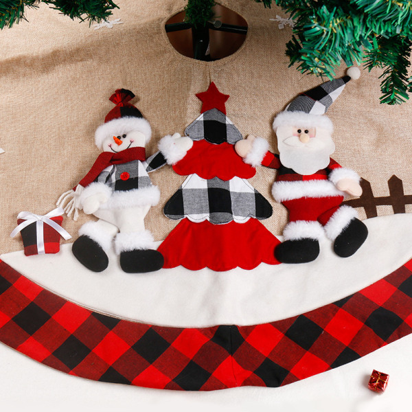 Julenissen Snømann Rød Tartan Under Treet Skjørt, Juletreskjørt, Juledekorasjon Tree Forkle
