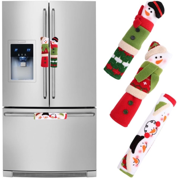 Tre uppsättningar julkylskåpshandskar, julköksdekoration snögubbe kylskåpshandskar, juldekoration elektriska handskar