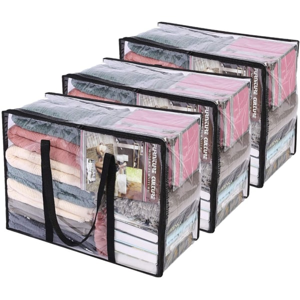 Genomskinlig organizer med förstärkt handtag, 21,6 x 15,7 x 10 tum, vinylförvaringsväska för täcke, filt, sängkläder, täcke, genomskinlig Movab