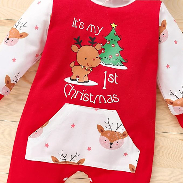 Min Første Jul Baby Pige Dreng Sæt Bil Lastbil Langærmet Lomme Hætte Romper Jumpsuit Jule Heldragt Tøj (6-9 Måneder)