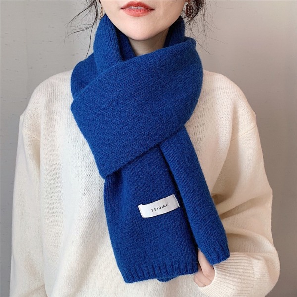Mångsidig enfärgad stickad halsduk, varm halsduk för studentmode (Treasure Blue)