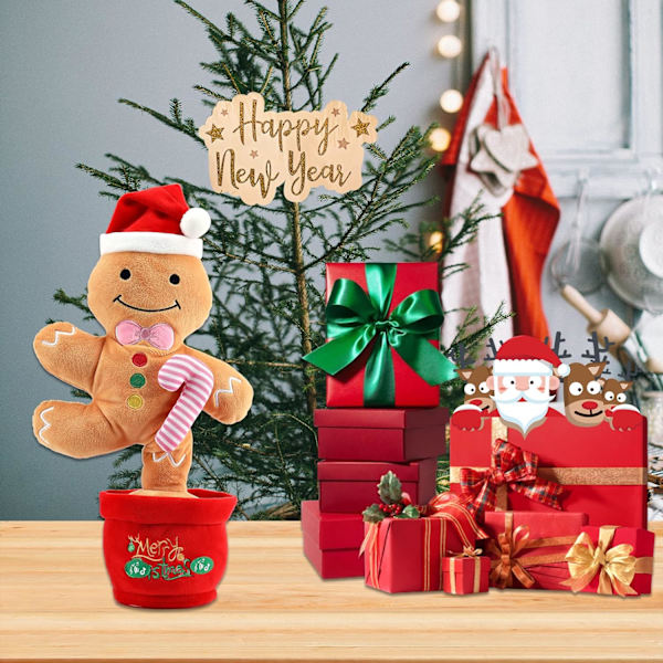 Julklappsdansleksak som sjunger, pratar, spelar in och upprepar vad du säger, rolig elektrisk leksak (pepparkaksgubbe)