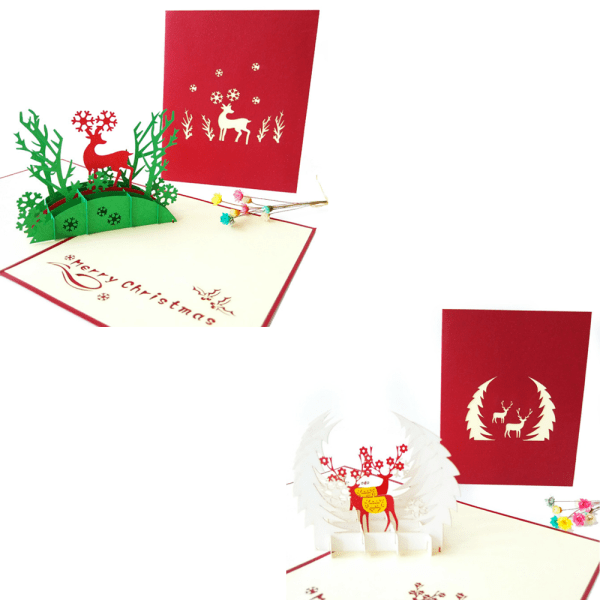 4 stycken julhälsningskort kreativa handgjorda 3D tredimensionella julgranskort av hög kvalitet (älg)