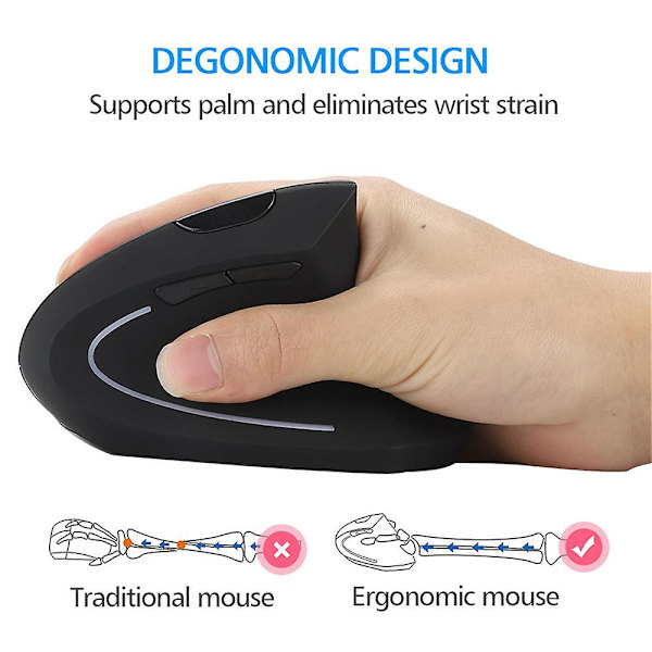 Ergonomisk trådlös 2.4ghz USB Bluetooth Vertikal Mus Optiska möss för Pc Laptop
