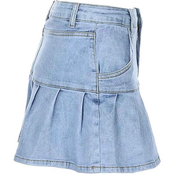 Casual för kvinnor Slim Fit A-line volanger minijeanskjol (blå, L)