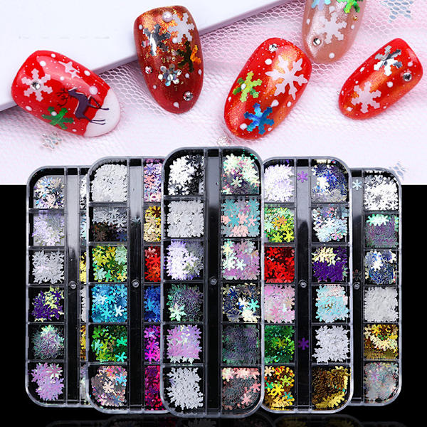 Holografiska Snöflingor Jul Nageldekorationer 3D Jul Nagelpaljetter Snöflinga Nagelpaljetter Stjärnpaljetter DIY Laser Manikyr Tillbehör fo