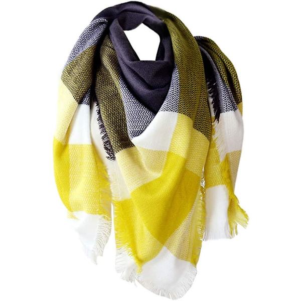 Dam Scarf Xxl Varm Mjuk Stickad Scarf Rutig Vinter Scarf Höst Scarf Ull Scarf gul