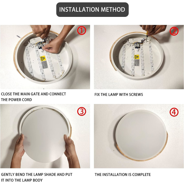 LED Puiset Kattovalaisimet, 24W Moderni Pyöreä Puinen LED Kattovalaisin, Viileä Valkoinen 6500K Erittäin Ohut Sisäkattovalaisin Ø30*4CM Olohuoneeseen, Musta