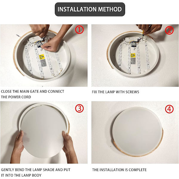 LED Taklamper i Tre, 24W Moderne Runde LED Taklamper i Tre, Kaldhvit 6500K Ultratynn Innendørs Taklampe Ø30*4CM for Stue, Svart