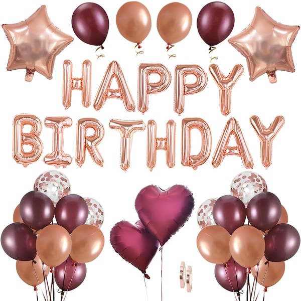 Dekoration Anniversaire Femme Rose Gold Grattis på födelsedagen Ballong Grattis på födelsedagen Dekoration Rose Gold Burgundy Ballonger