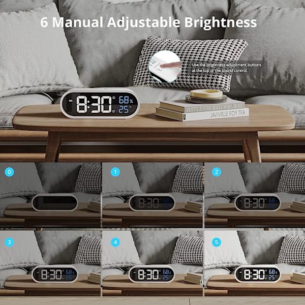 Spegel digital väckarklocka, LED digital klocka, stor display för tid/temperatur/fuktighet, 40 ringsignaler, USB laddning, vit väckarklocka