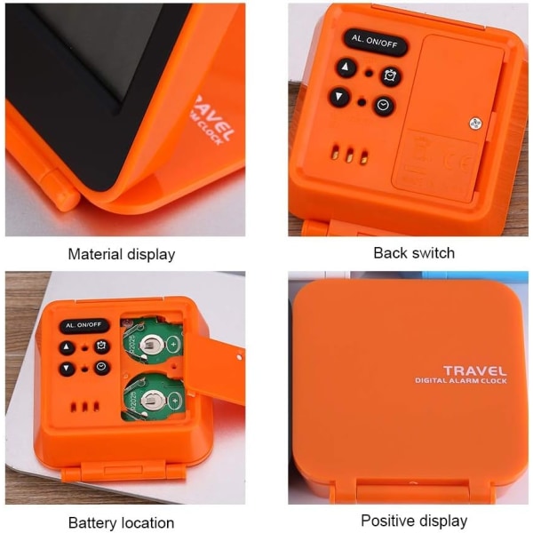 Multifunksjonell Mini Sammenleggbar Digital Vekkerklokke Bærbar LED Morgen Vekkerklokke med Kalender Temperatur Dato Uke Batteri Ikke Inkludert (Oransje)