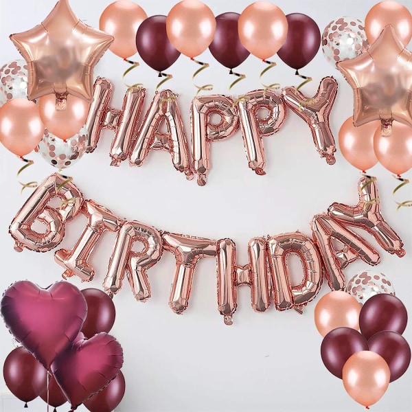 Dekoration Anniversaire Femme Rose Gold Grattis på födelsedagen Ballong Grattis på födelsedagen Dekoration Rose Gold Burgundy Ballonger