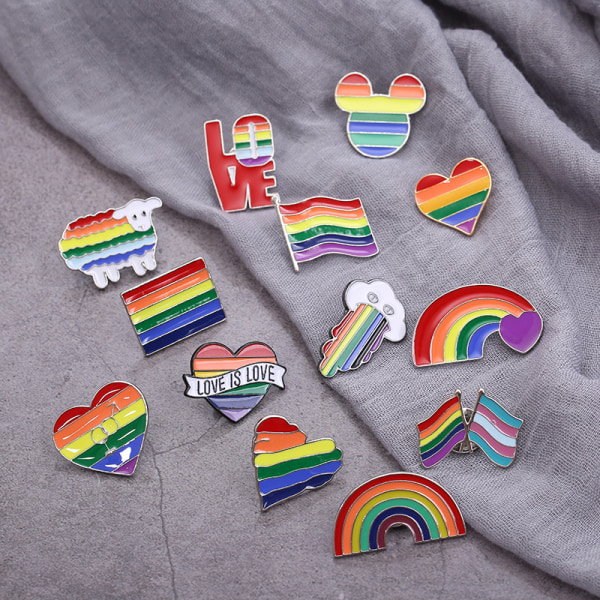 13 Pin Rainbow Love Bridge Regnbågsflagga Regnbågsmärken Legering Tecknad Söta Kläder Broscher Prydnadssaker
