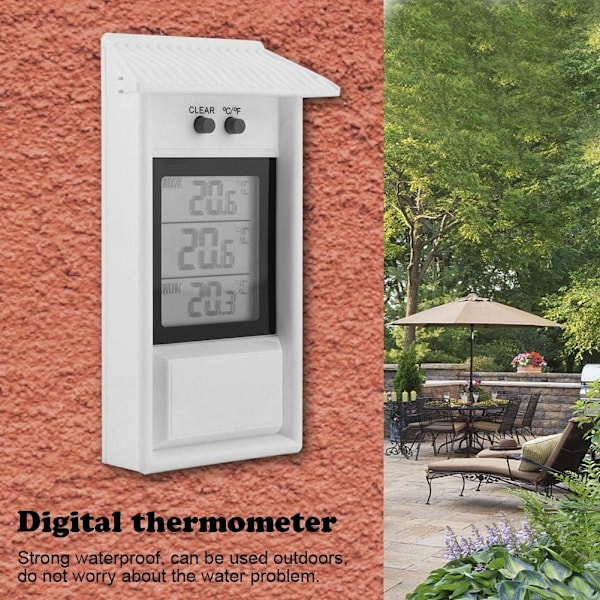 Utomhustermometer inomhus, vattentät digital trådlös temperaturvakt (vit)